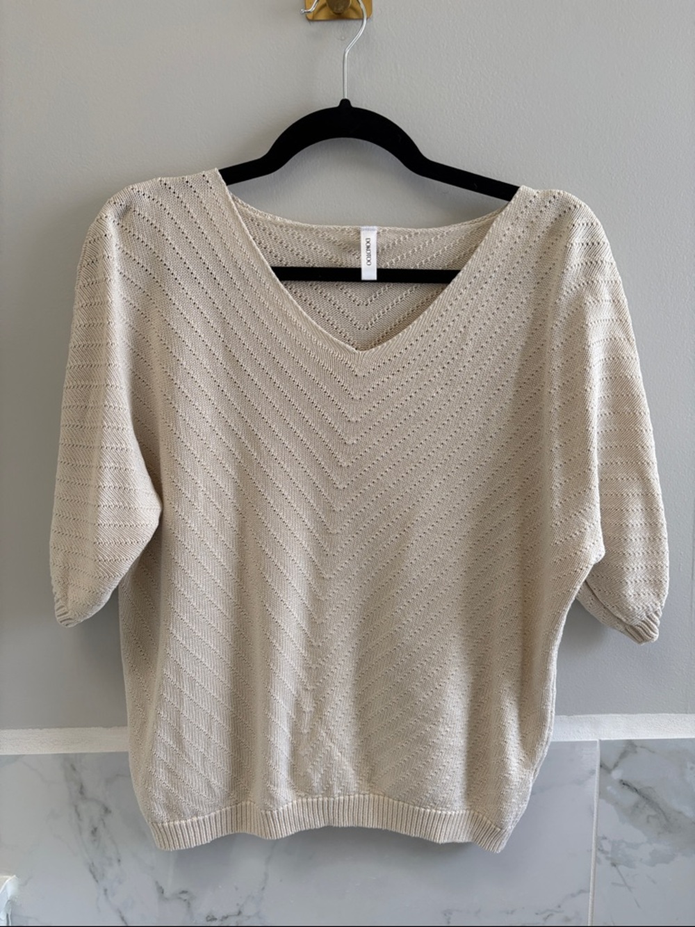 V-Neck Knit Sweater in Light Beige - Women